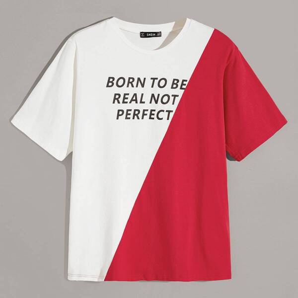 

Men Cut-and-sew Letter Print Tee, Multicolor