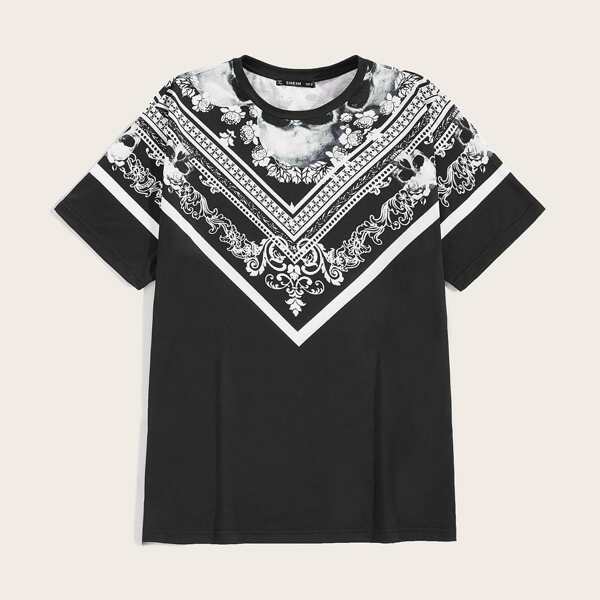 

Men Aztec & Skull Print Tee