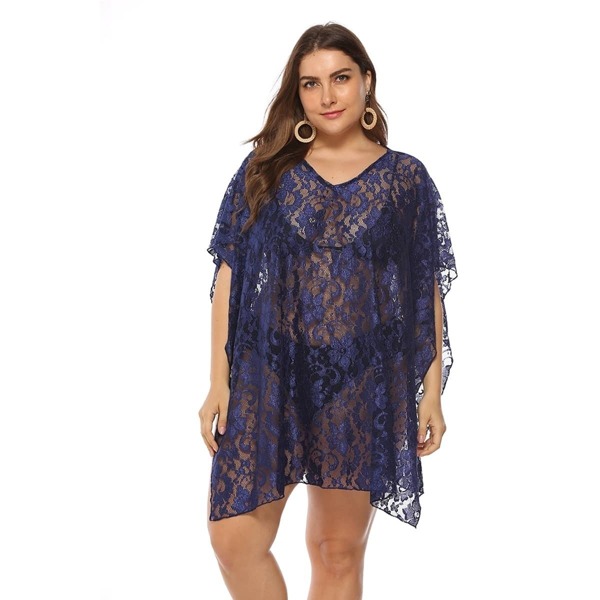 

Plus Floral Lace Split Sheer Cover Up, Navy