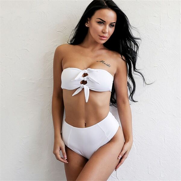 

Joyfunear Knot Front Bandeau Top Bikini Set