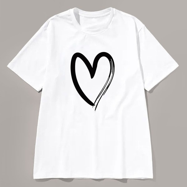 

Men Heart Print Tee, White