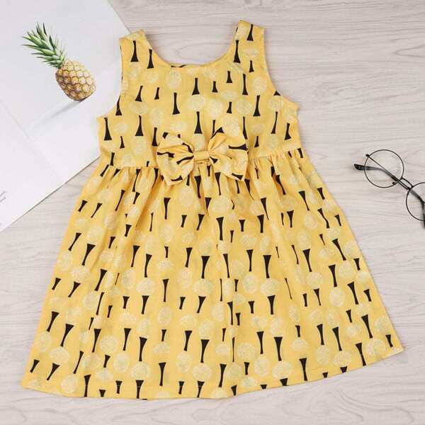 

Toddler Girls Bow Front Dandelion Print A-line Dress