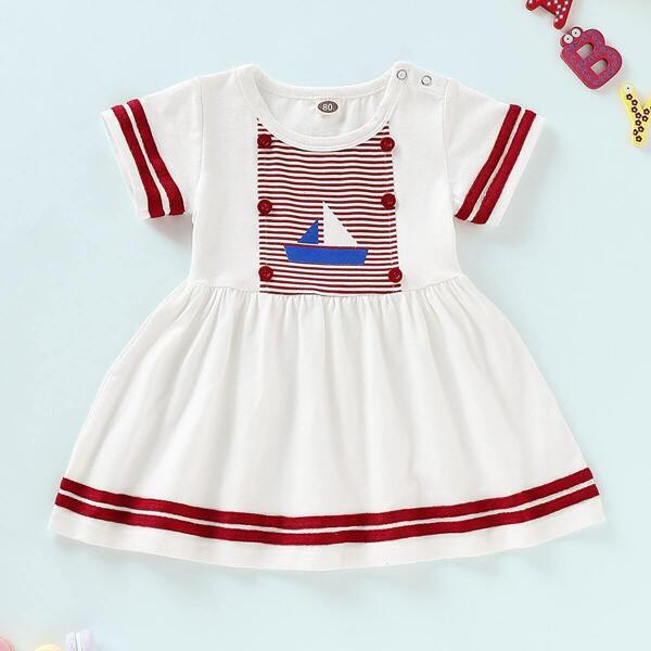 

Baby Striped Tape Sailboat Print A-line Dress