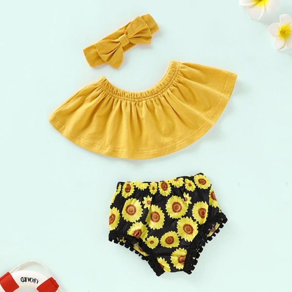 

Baby Solid Bandeau & Sunflower Print Shorts & Headband