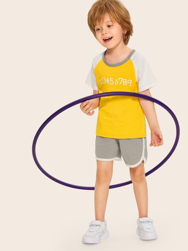 

Toddler Boys Number Print Raglan Sleeve Tee With Track Shorts, Multicolor, Alex B