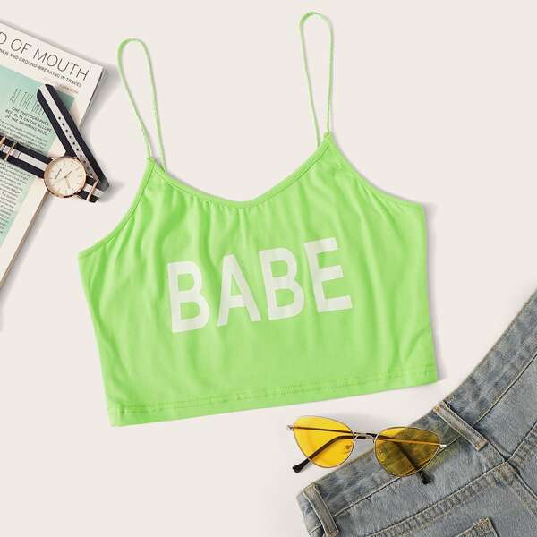 

Neon Lime Letter Print Cami Top