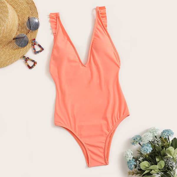 

Ruffle Detail Open Back One Piece Swimsuit