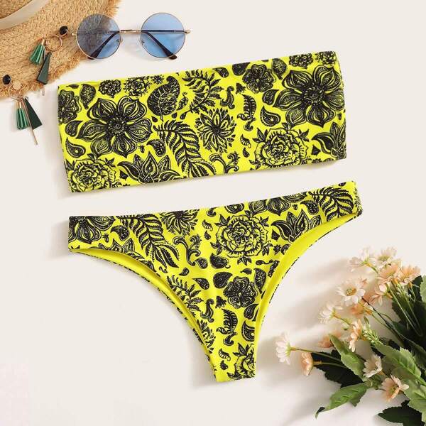

Porcelain Cut-out Bandeau With High Leg Bikini