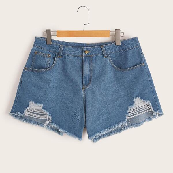 

Plus Raw Hem Denim Shorts
