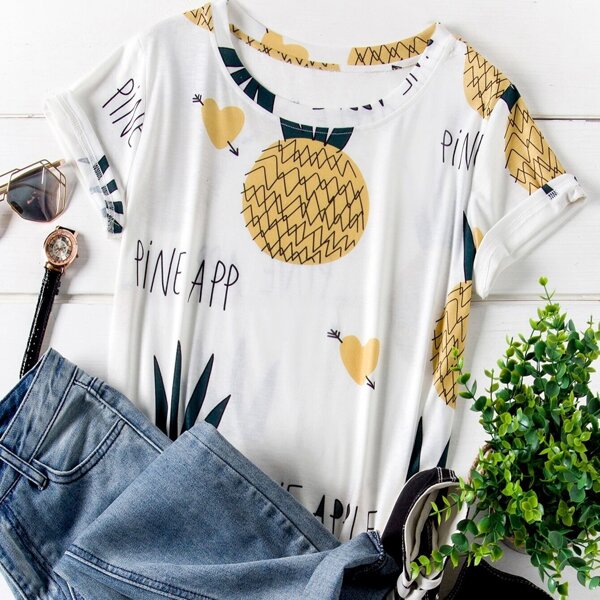 

Plus Pineapple And Letter Print Tee, Multicolor