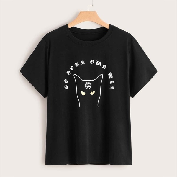 

Plus Cat And Letter Print Tee