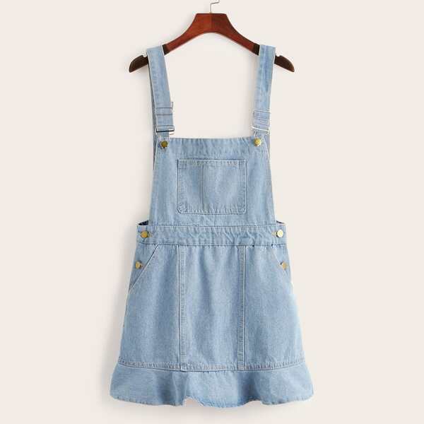 

Ruffle Hem Pocket Front Denim Overall Dress