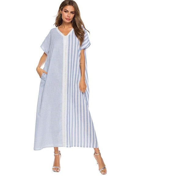 

Striped V-neck Pocket Detail Dress, Multicolor
