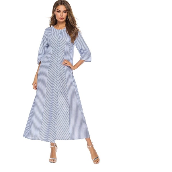 

Striped Button Front Pocket Detail Dress
