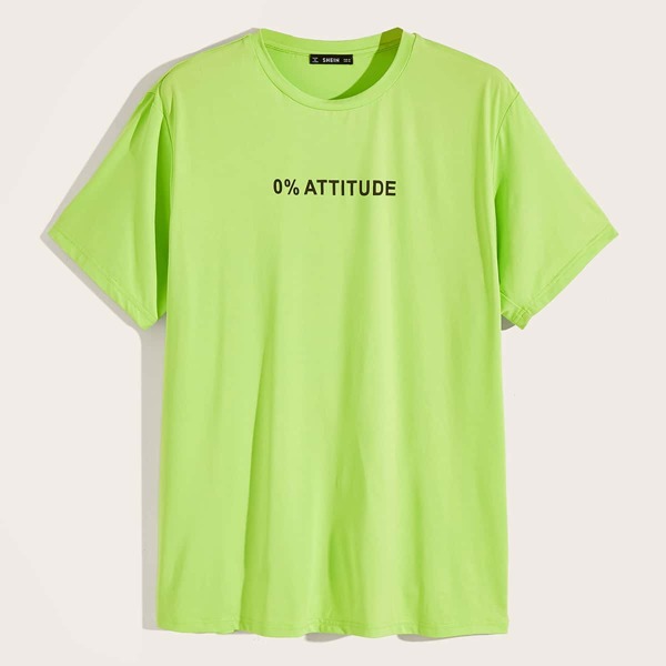 

Men Neon Lime Short Sleeve Letter Print Tee