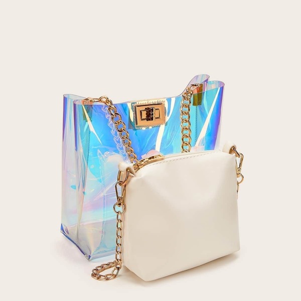 

Iridescence Chain Tote Bag With Inner Pouch