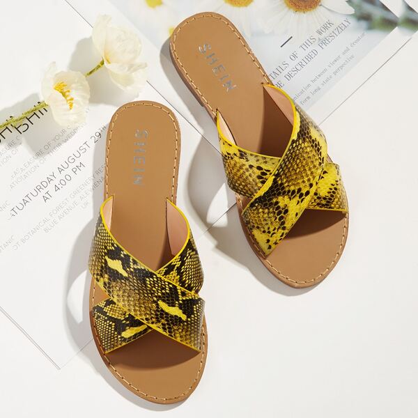 

Snakeskin Criss Cross Slippers
