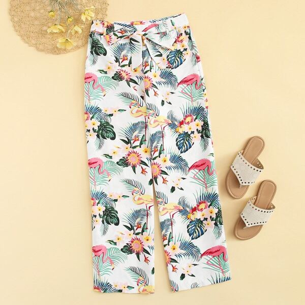 

Tropical Print Self Tie Pants