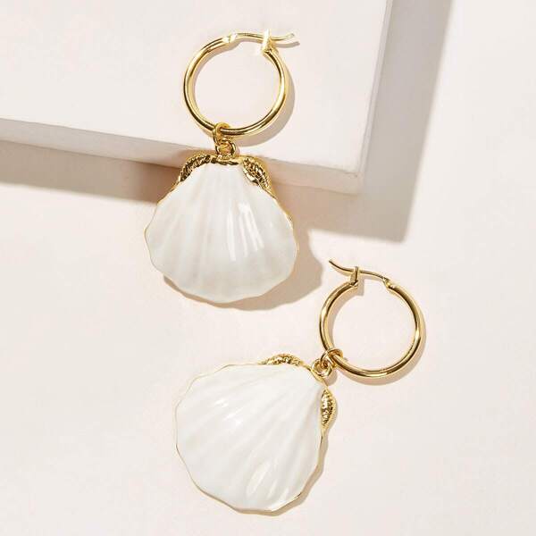 

Shell Pendant Drop Earrings 1pair, White