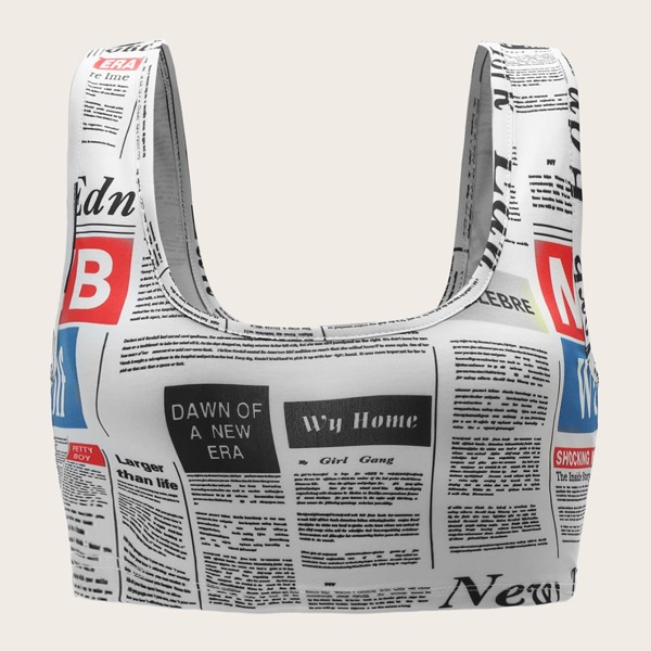 

Crop Newspaper Print Tank Top
