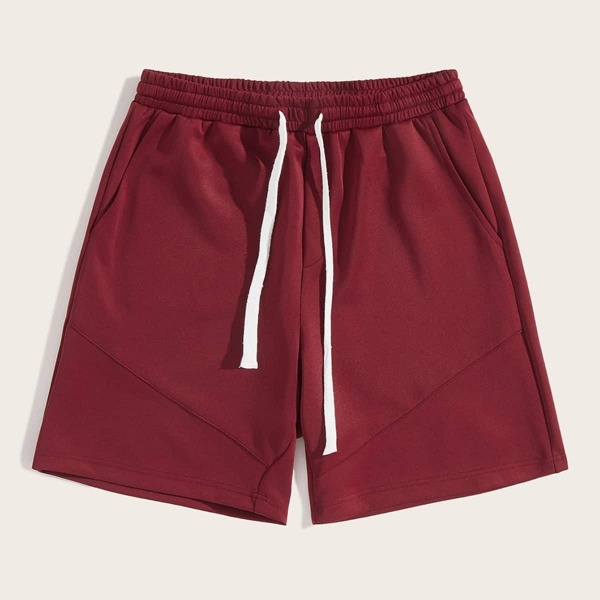 

Men Drawstring Waist Pocket Patched Back Shorts