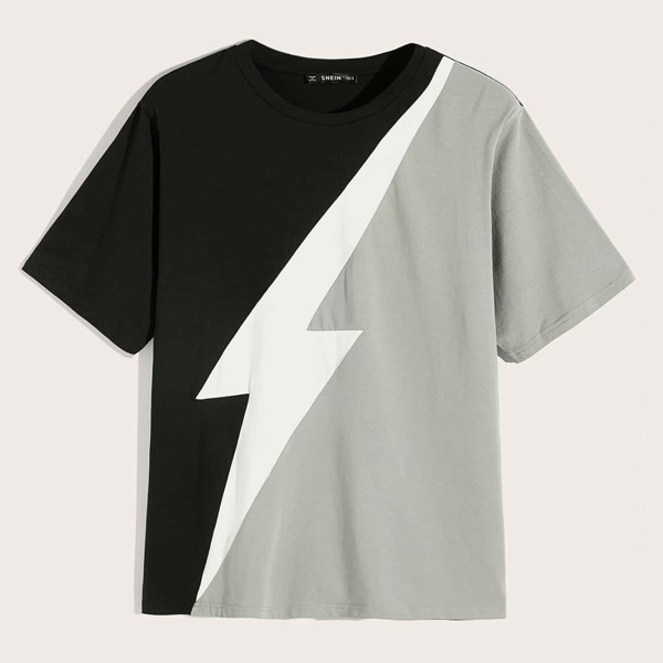 

Men Colorblock Lightning Print Tee