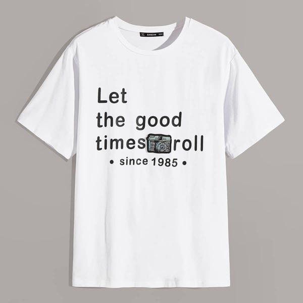 

Men Patched Slogan Print Tee
