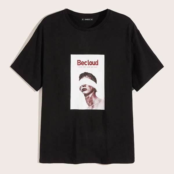 

Men Letter and Figure Print Tee