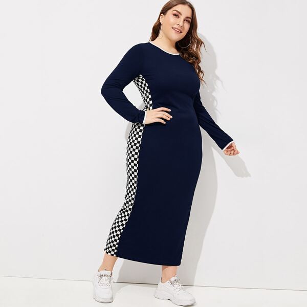 

Plus Checked Panel Ringer Pencil Dress