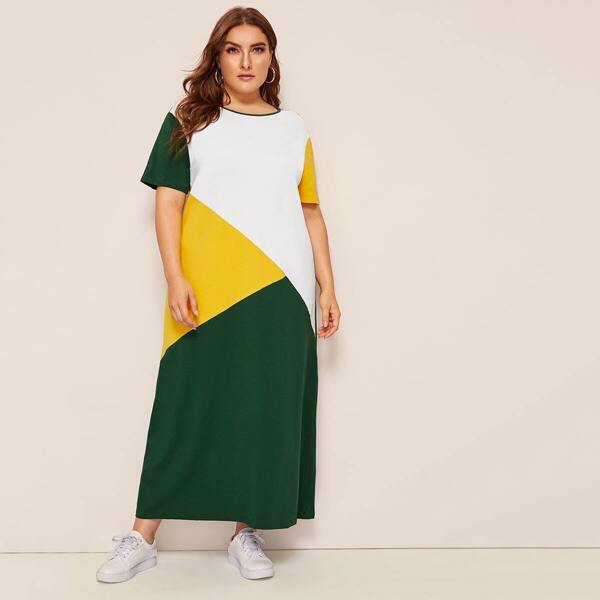 

Plus Color-block Tunic Maxi Dress