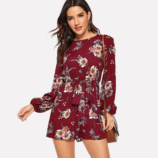 

Floral Print Belted Romper