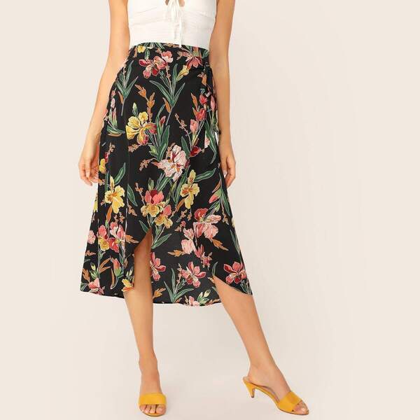 

Floral Print Asymmetrical Wrap Skirt