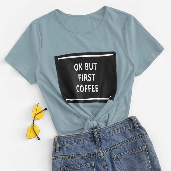 

Letter Graphic Tee, Dusty blue