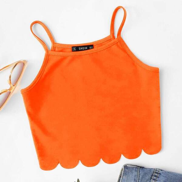 

Neon Orange Scallop Hem Cami Top