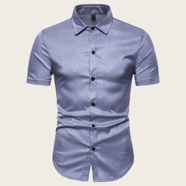 

Men Curved Hem Solid Shirt