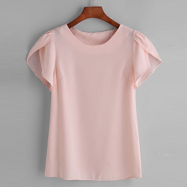 

Plus Petal Sleeve Solid Blouse, Pink
