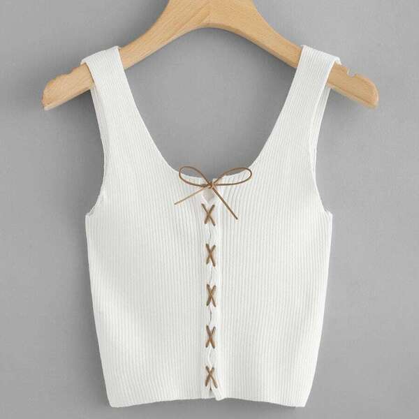 

Plus Lace Up Ribbed Tank Top