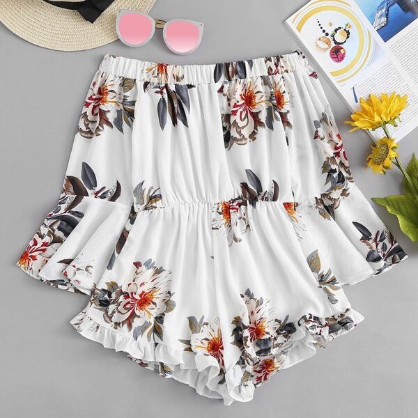 

Plus Off-shoulder Floral Print Romper