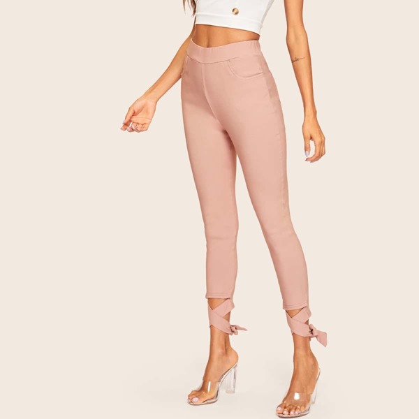 

Criss Cross Knot Hem Solid Pants