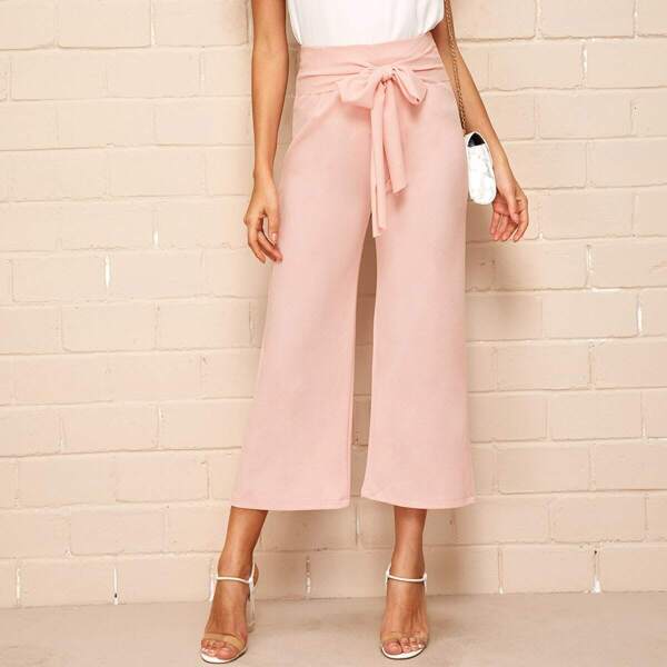

Tie Front Zip Back Pants, Pink