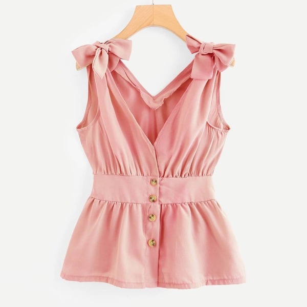 

Plus Bow Side Button Through Peplum Top, Pink