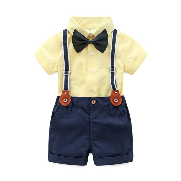 

Toddler Boys Bow Tie Shirt With Suspender Shorts, Multicolor