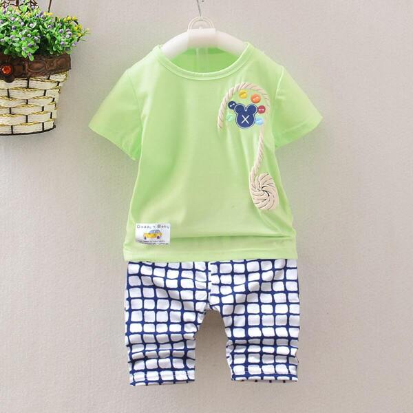 

Toddler Boys Cartoon And Letter Print Top & Plaid Pants