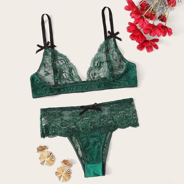 

Floral Lace Sheer Lingerie Set