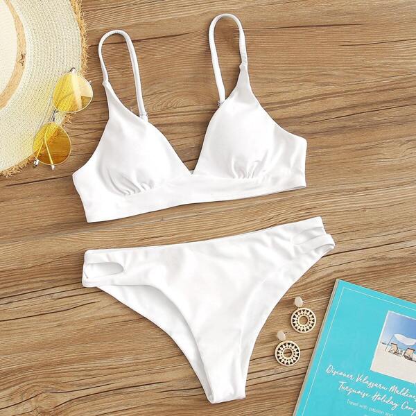 

Thin Strap Top With Cut Out Side Bikini Set
