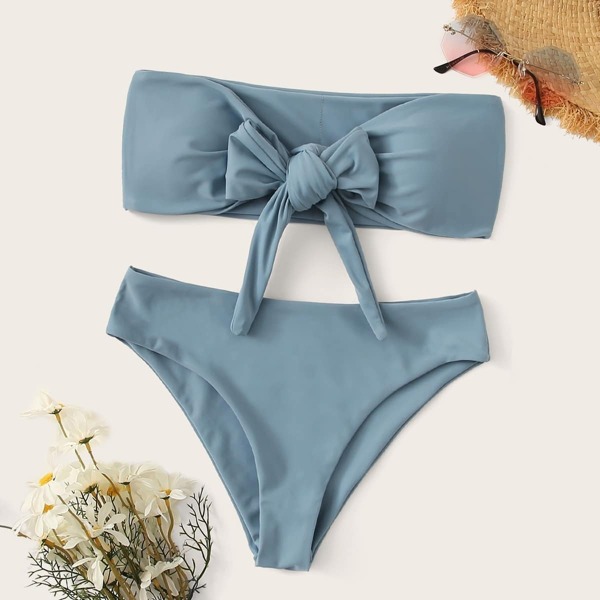 

Knot Front Bandeau Bikini Set, Blue