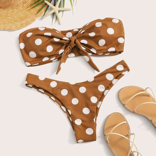 

Polka Dot Bandeau With Hister Bikini Set