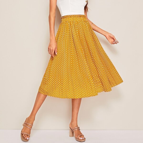 

Swiss Dot Elastic Waist Skirt, Yellow