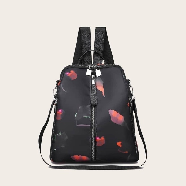 

Zip Front Square Shaped Backpack, Black
