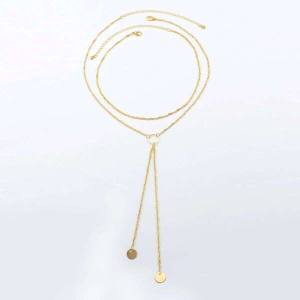 

Gold 2Pcs/Set Gold-Color Silver Color Multi Layers Chain Circle Shape Necklace